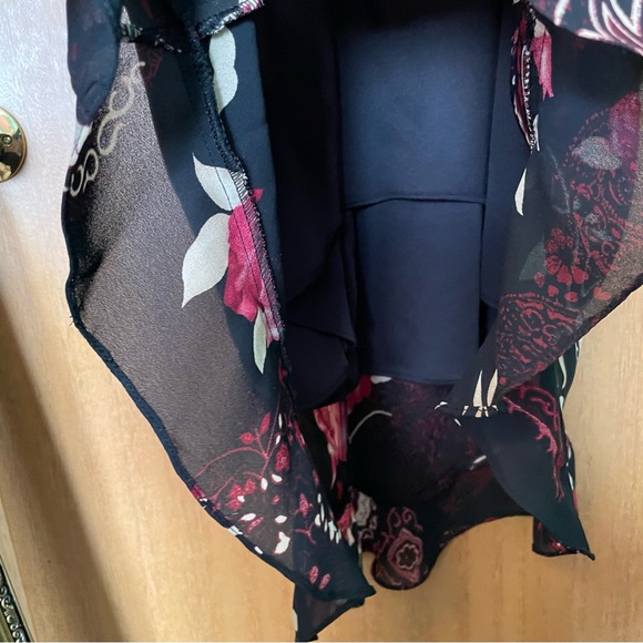 Jessica Spaghetti Strap Asymmetrical Hem with Pink Floral Pattern Slip Dress - Picture 5 of 9